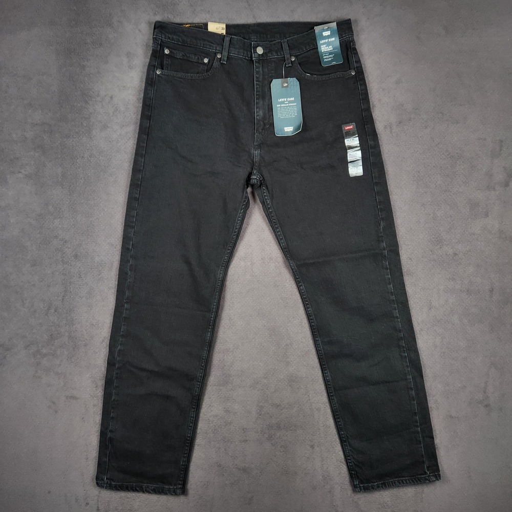 Levis 505‎ Jeans Mens 36x32 Faded Black Regular Fit Straight Leg Stretch NEW